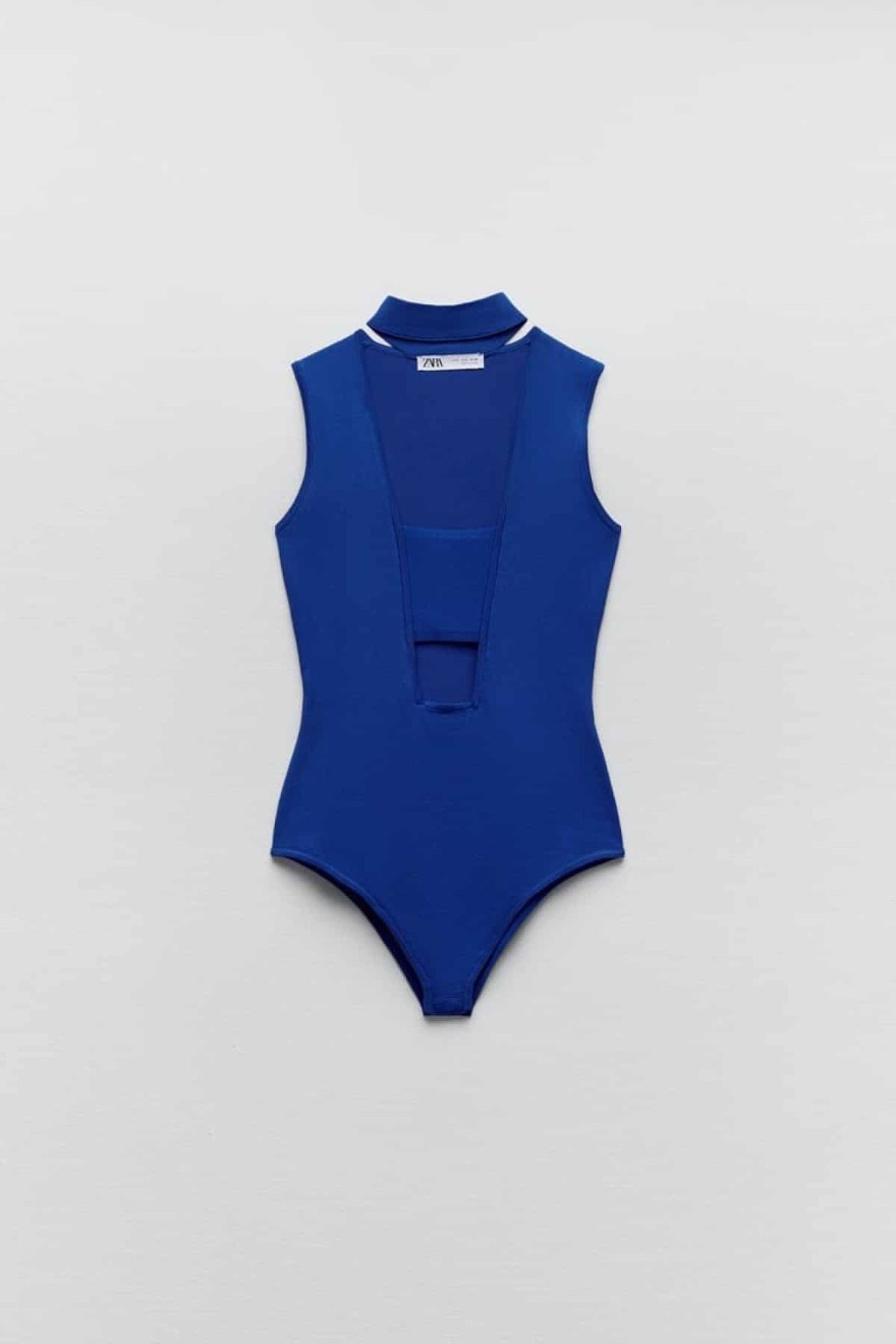 Zara μπλε πλεκτό κορμάκι