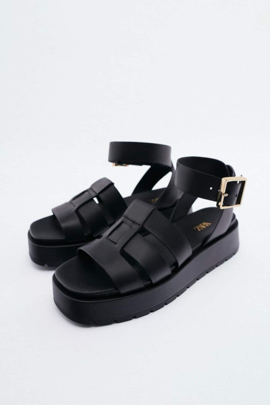 Zara δερμάτινα πέδιλα