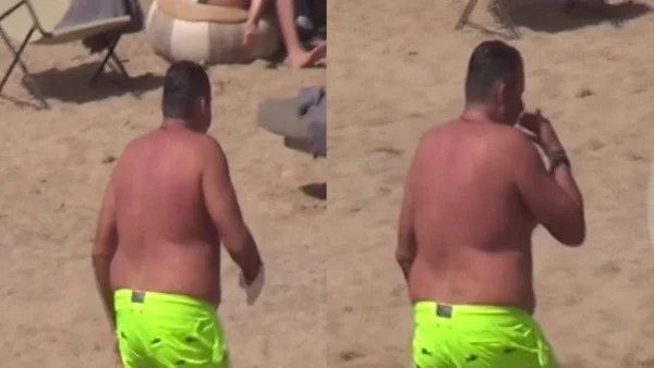 Με neon λαχανί μαγιό σε παραλία της Μυκόνου ο Γιώργος Λιάγκας - Βουτιές στη θάλασσα με τους γιους του