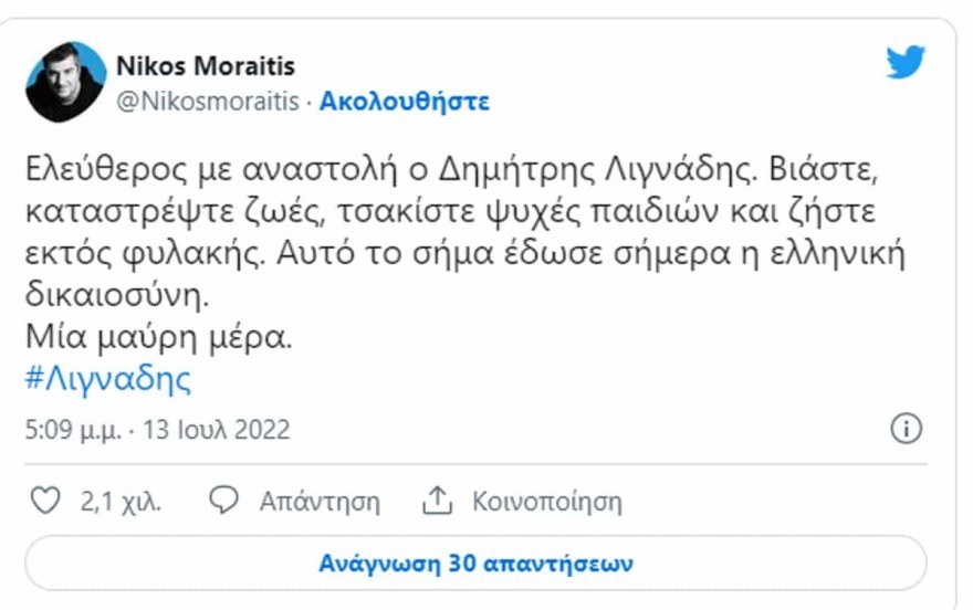 Twitter κατά Λιγνάδη