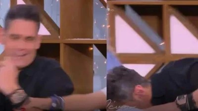 Παραλίγο να "φιλήσει" το πάτωμα - Η Μενεγάκη έσπρωξε τον Ουγγαρέζο και έπεσε από την καρέκλα του