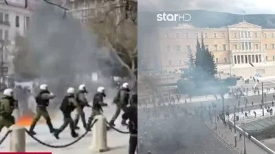 Επεισόδια στο Σύνταγμα μετά το συλλαλητήριο για τα Τέμπη - Χαμός από μολότοφ, πέτρες και χημικά