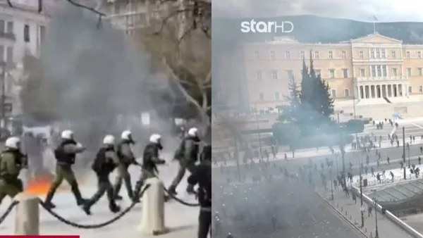 Επεισόδια στο Σύνταγμα μετά το συλλαλητήριο για τα Τέμπη - Χαμός από μολότοφ, πέτρες και χημικά