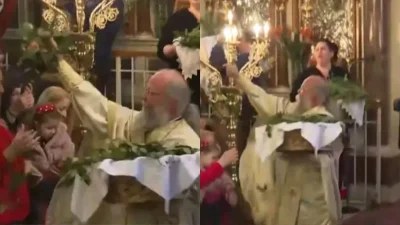 Το σάλτο που περίμεναν οι πιστοί - Το viral βίντεο με τον ιερέα από την Χίο για την Πρώτη Ανάσταση (Βίντεο)