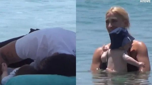 Δημήτρης Αλεξάνδρου - Ιωάννα Τούνη: Για βουτιές με τον μπέμπη σε κοσμική παραλία της Μυκόνου! Οι αγκαλιές και τα χάδια στην ξαπλώστρα