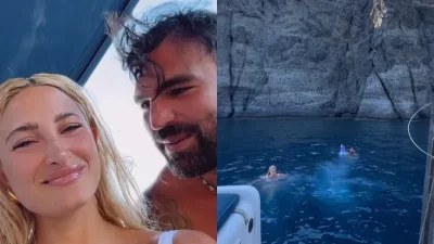 Έβγαλε το μαγιό του και κολύμπησε - Η "σκαφάδα" της Ιωάννας Τούνη με τον Δημήτρη Αλεξάνδρου και το νουνίτο στη Σαντορίνη