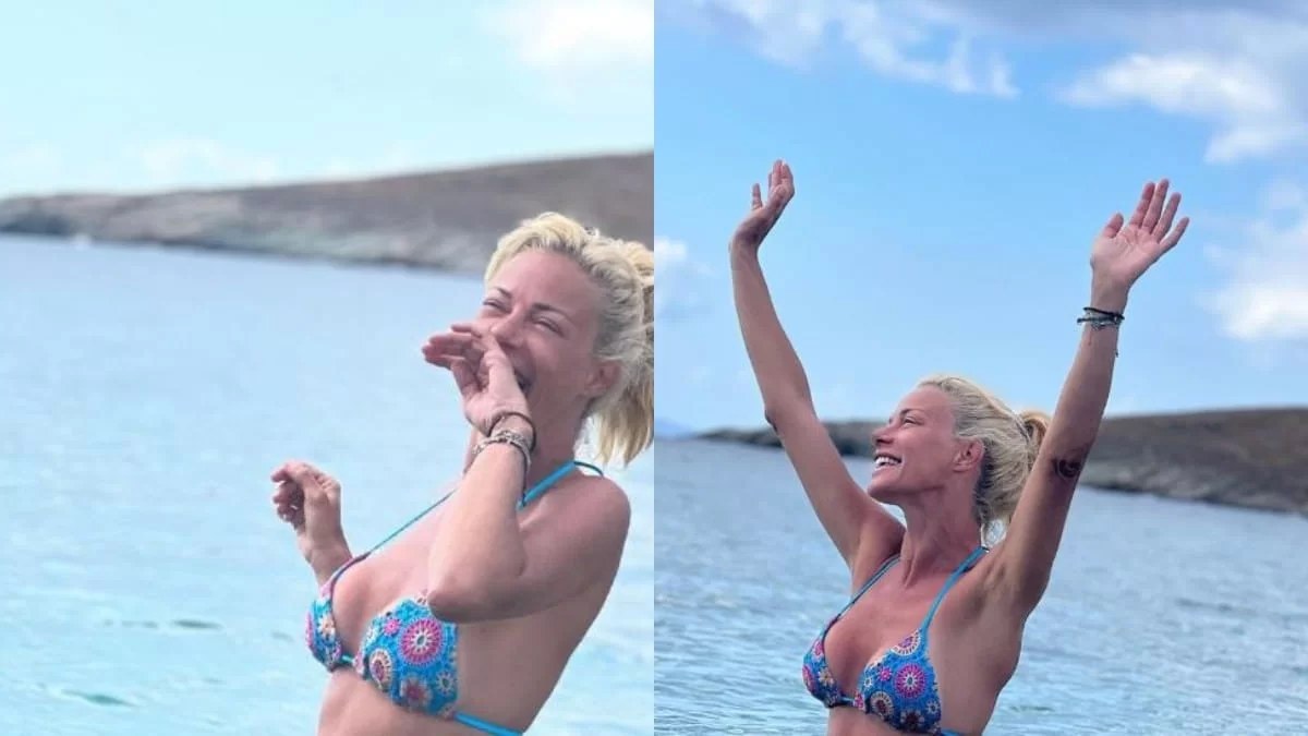 Όλα τα βλέμματα "καρφώθηκαν" πάνω της - Η Ζέτα Μακρυπούλια με τέρμα επίπεδη κοιλιά χόρευε και γελούσε στη θάλασσα