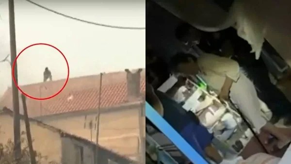 Σκηνές τρόμου στη φλεγόμενη Φυλή: Καρέ καρέ η διάσωση ηλικιωμένης γυναίκας - Σοκάρει το βίντεο με τον άντρα που ανέβηκε στη στέγη για να σώσει το σπίτι του