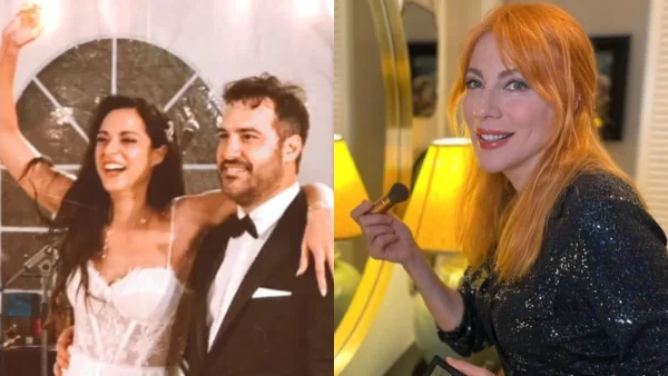 Γάμος Συριοπούλου: Με μακρύ μπλε φόρεμα, ασορτί ομπρέλα & χρυσά πέδιλα πάντρεψε η Σμαράγδα Καρύδη το ζευγάρι