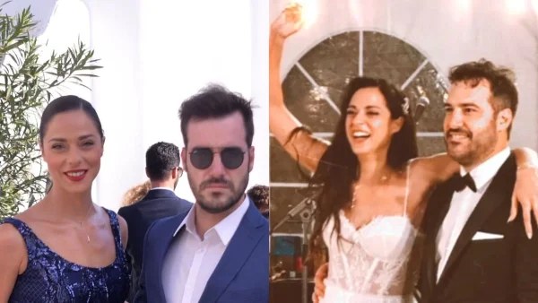 Ευαγγελία Συριοπούλου: Τα δύο νυφικά που φόρεσε στο γάμο της - Mini με πούπουλα και το άλλο με δαντέλα στο μπούστο