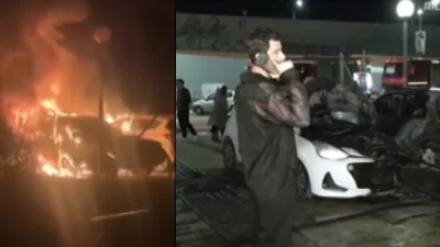 Γιώργος Αμούτζας: Πανικοβλημένος μπροστά στο καμένο αμάξι του - Στο πλευρό του συνεχώς η Τάνια Μπρεάζου