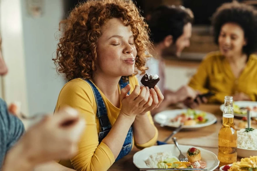woman eats ice cream