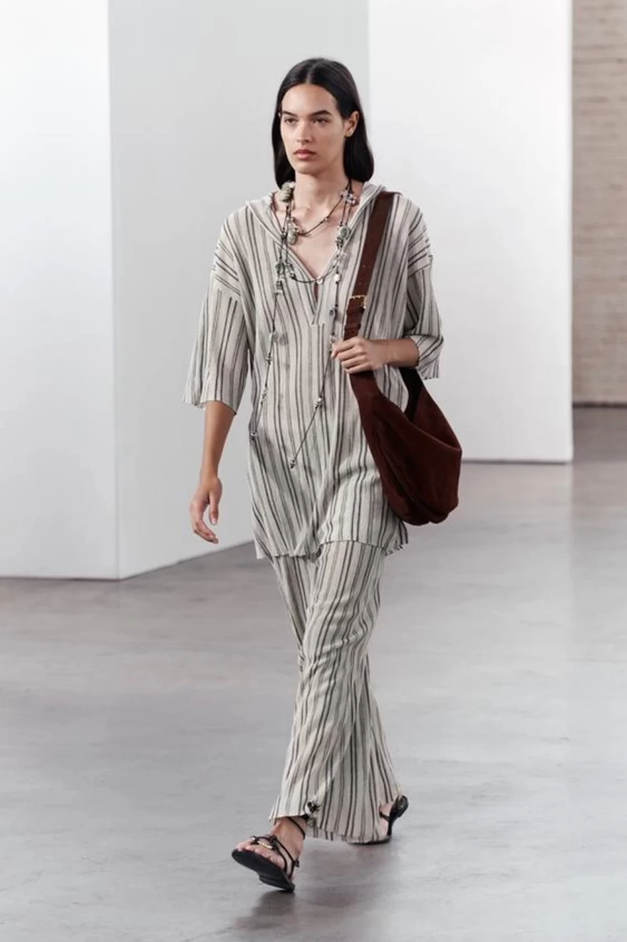 ριγέ λινό παντελόνι Zara