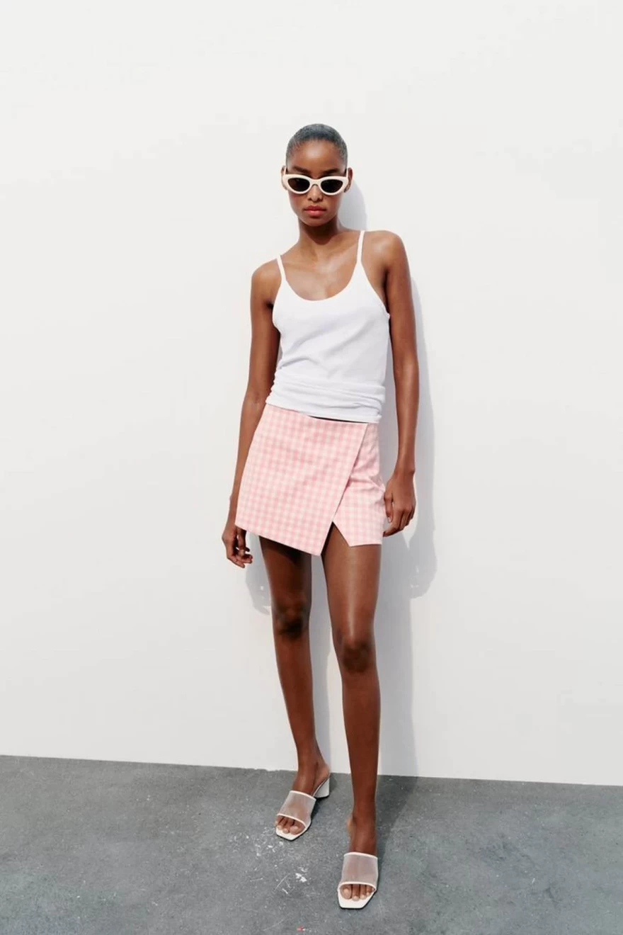 ροζ καρό skort