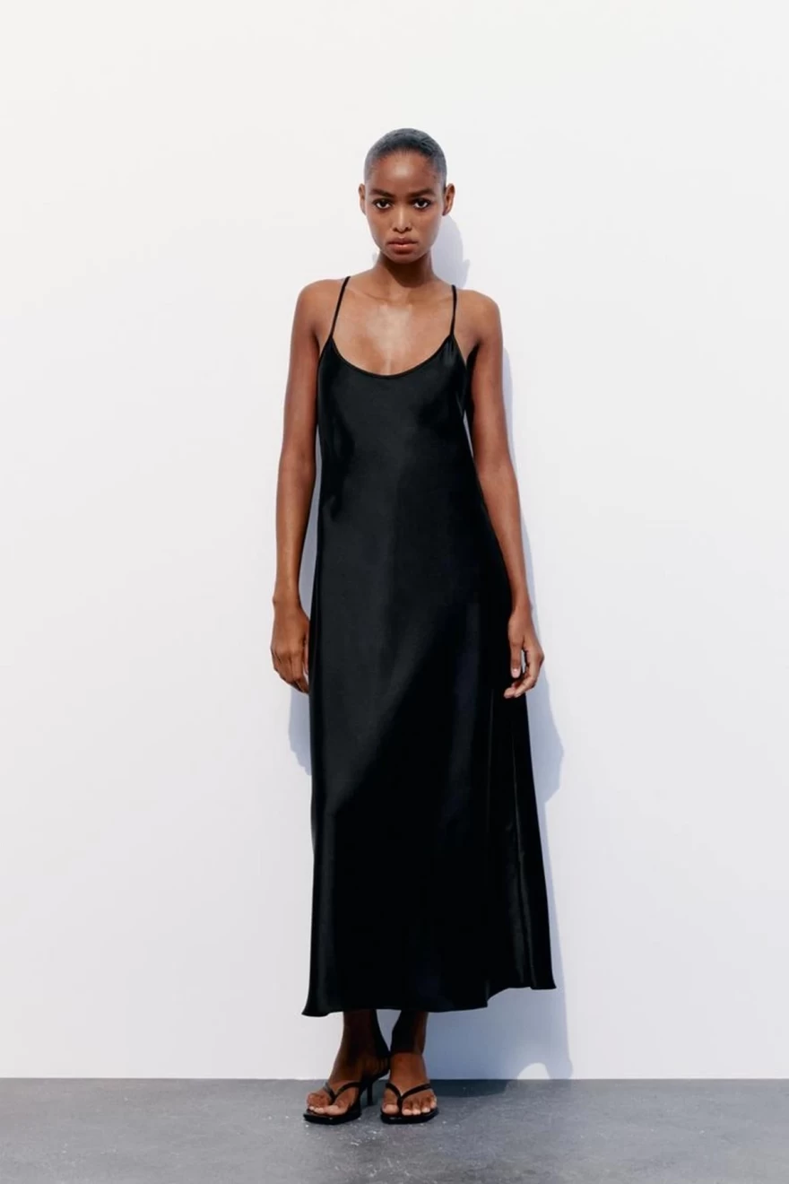 black slip dress zara