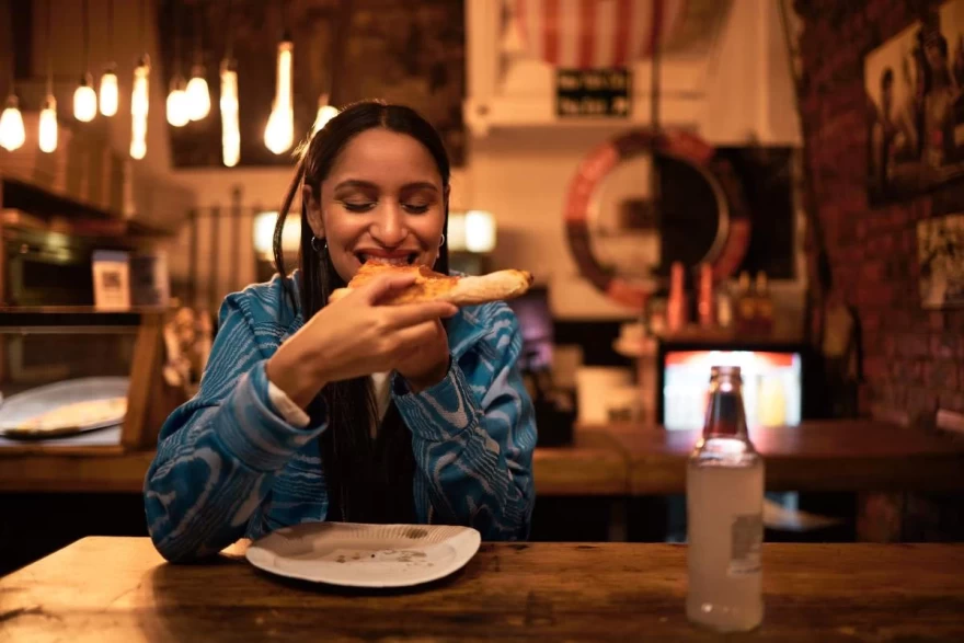 girl eats food