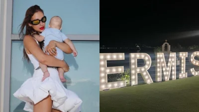 Ελένη Φουρέιρα: Ντυμένος με λευκά λινά ρούχα και μπεζ γιλέκο - Νέες φωτογραφίες από τη βάφτιση του γιου της