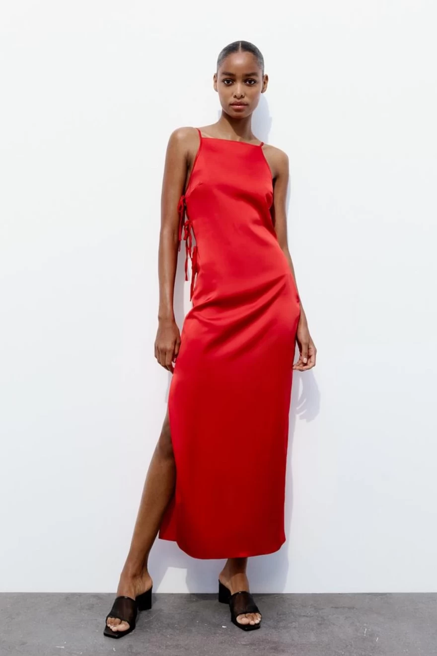 κόκκινο slip dress zara