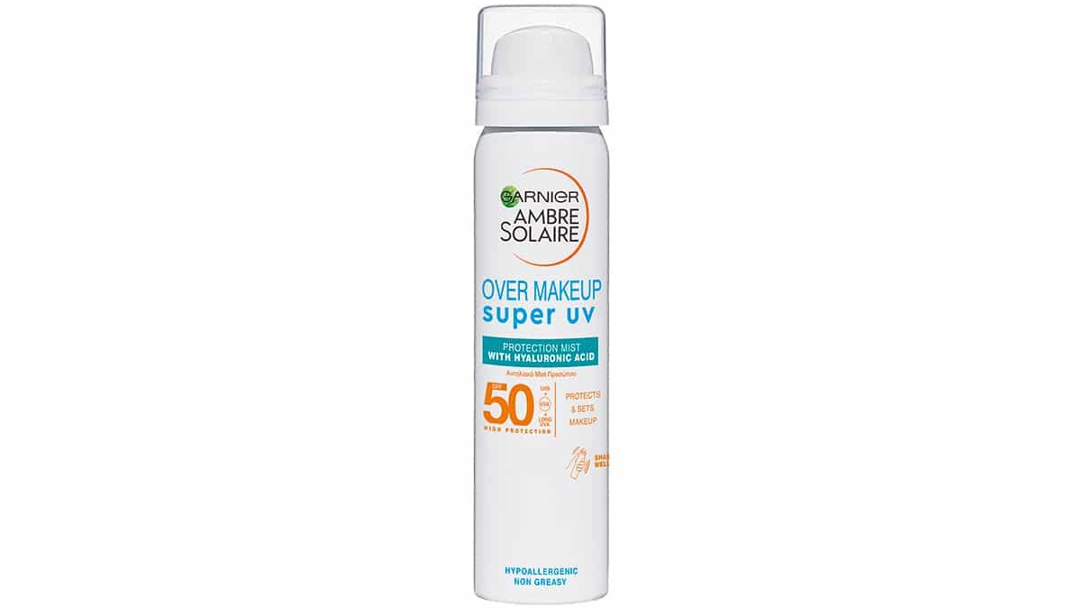 Αντηλιακό mist προσώπου με υαλουρονικό οξύ, Over Makeup Super UV SPF50, Ambre Solaire, Garnier