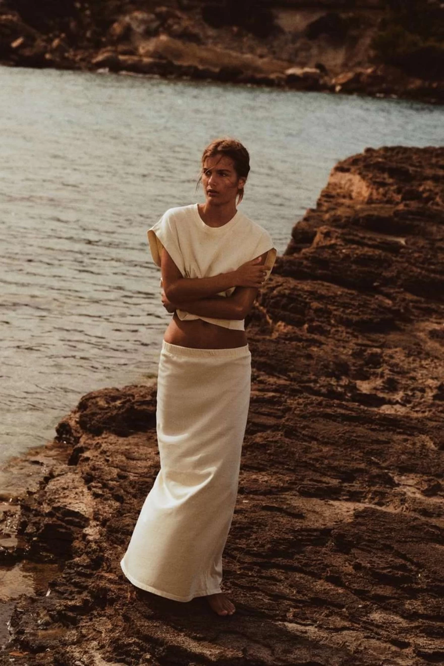 μάξι μπεζ φούστα zara