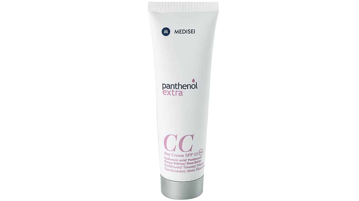 Ενυδατική κρέμα ημέρας με χρώμα και SPF15/UVA για ομοιόμορφο τόνο της επιδερμίδας και ελαφριά κάλυψη, CC Day Cream SPF15/UVA, Panthenol extra (στα Φαρμακεία)
