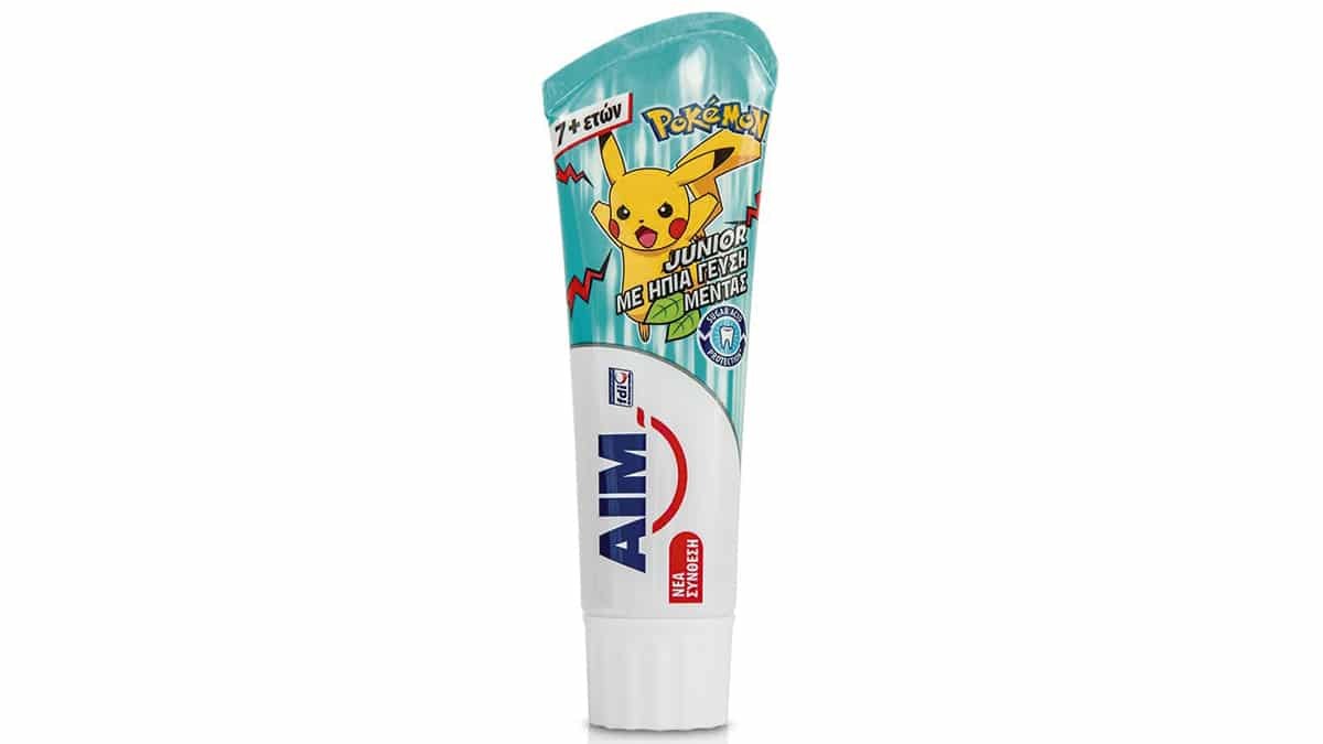 Παιδική οδοντόκρεμα 7+, Pokemon Junior με ήπια γεύση μέντας, Aim, €2,99
