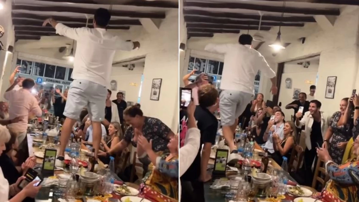 Ανδρέας Γεωργίου: Τα "έσπασε" στο τραπέζι πριν τον γάμο με την Χριστοδούλου - Ο χορός πάνω στο τραπέζι