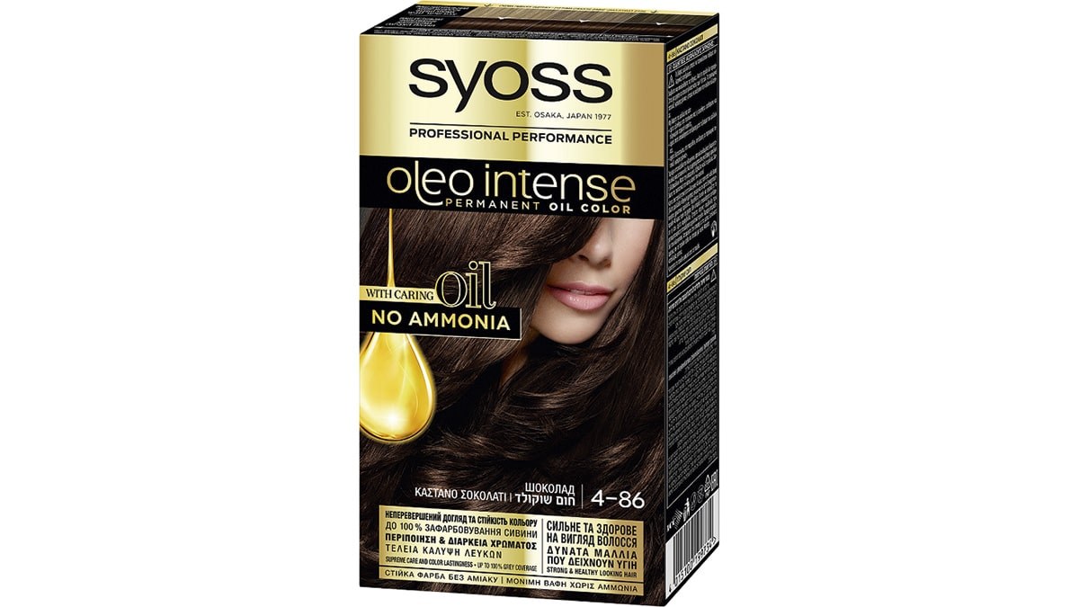 Μόνιμη κρέμα βαφή με έλαια, Oleo Intense, Permanent Oil Color, 4-86 Καστανό-Σοκολατί, Syoss, €8,97