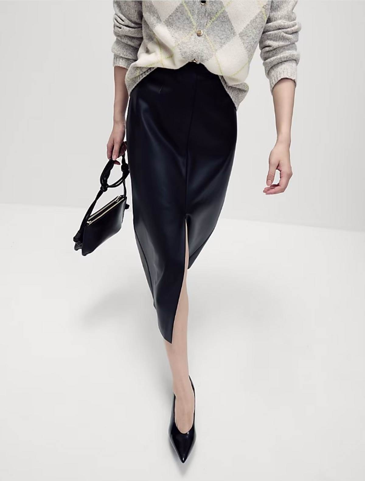 pencil φούστα μαύρη δερμάτινη marks and spencer