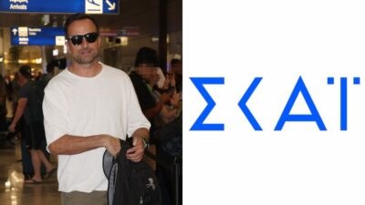 Ο Γιώργος Λιανός αριστερά και το λόγκο του ΣΚΑΙ δεξιά