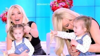 Η Κατερίνα Καινούργιου με τη βαφτιστήρα της στο πλατό