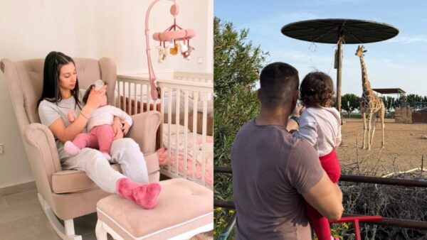 Η Δήμητρα Βαμβακούση ταϊζει την κόρη της και ο Γιώργος Αγγελόπουλος αγκαλιά με την κόρη τους