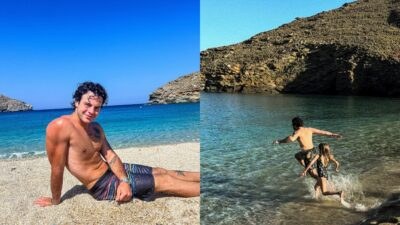 Ο Άγγελος Λάτσιος στην παραλία μόνος του και με την Μαρίνα Παντζοπούλου