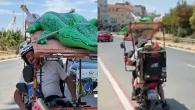 Πάτρα: Απίστευτο - Ντελιβεράς παραδίδει παραγγελίες μαζί με τον... κροκόδειλό του