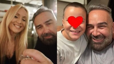 Ο Γρηγόρης Γκουντάρας με τη Ναταλί Κάκκαβα και ο γιος τους