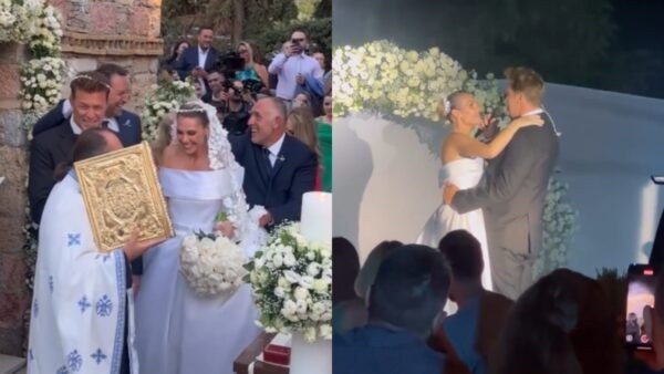 Ο Χρήστος Χολίδης και η Κατερίνα Γκιουζέλη στον γάμο τους