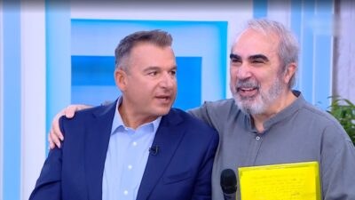 Ο Γιώργος Λιάγκας με τον Βαγγέλη Περρή στο πλατό