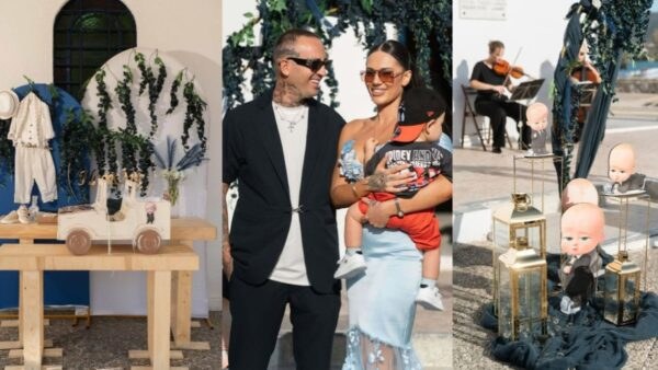 Η Έλενα Τσαγκρινού και ο DJ Stephan στη βάπτιση του γιου τους