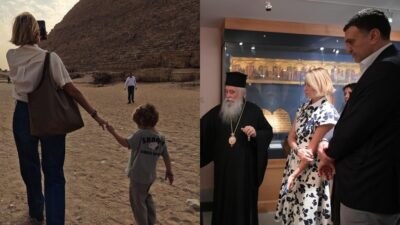 Η Τζένη Μπαλατσινού και ο Βασίλης Κικίλιας με τον γιο τους στην Αφρική