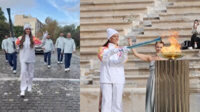 Η Κίμπερλι Γκίλφοϊλ στη λαμπαδηδρομία για την Ολυμπιακή Φλόγα