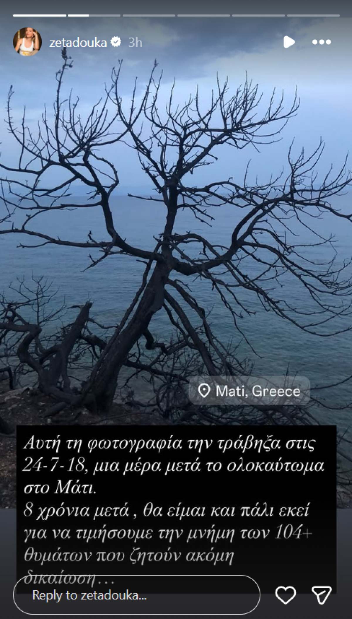 Η φωτογραφία της Ζέτας Δούκα από το Μάτι