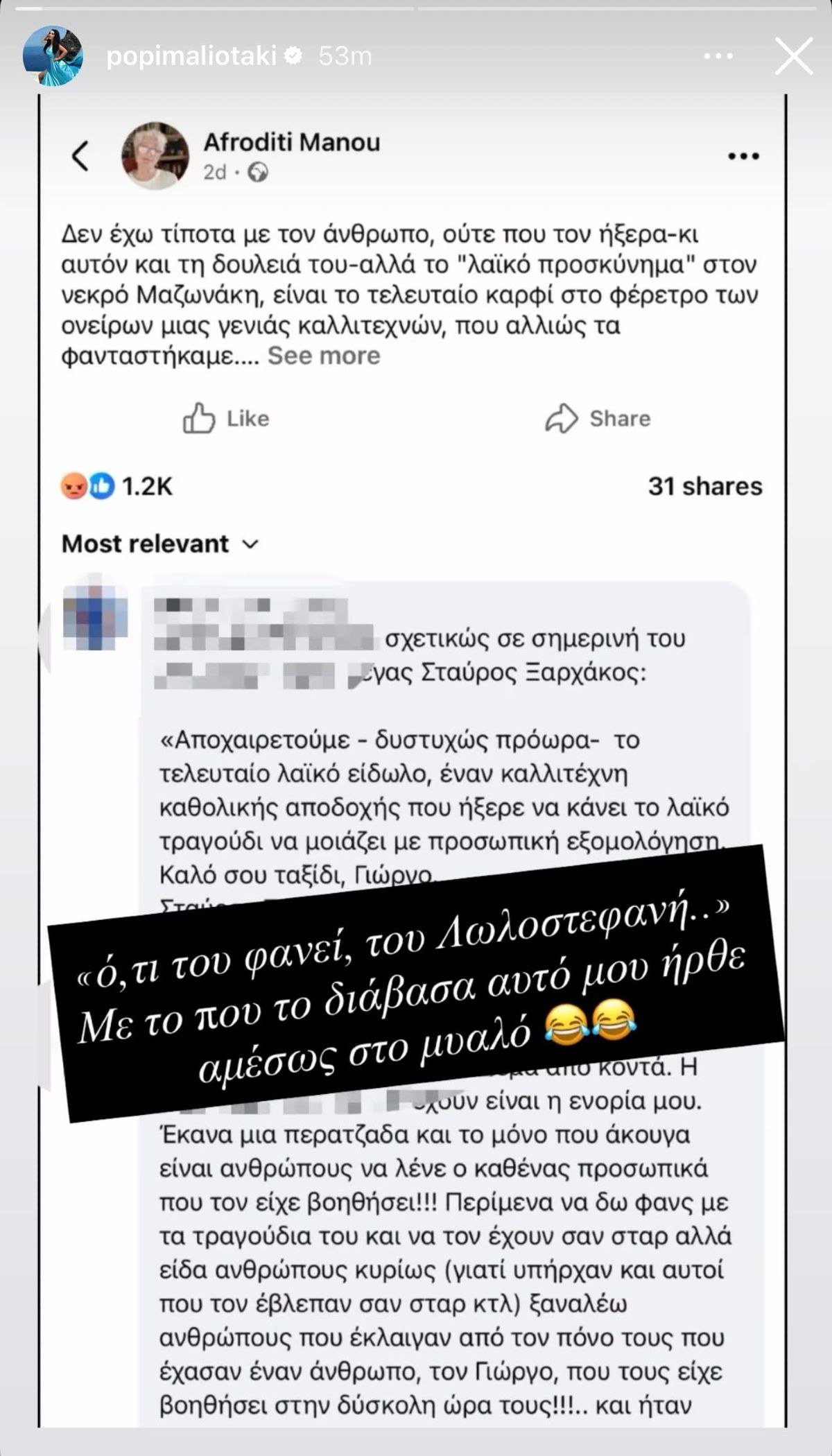 Πόπη Μαλλιωτάκη για Αφροδίτη Μάνου
