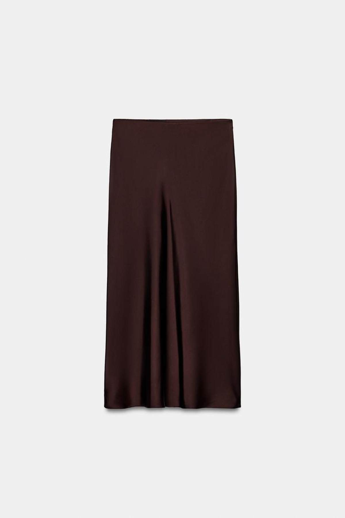 Σατέν καφέ φούστα zara
